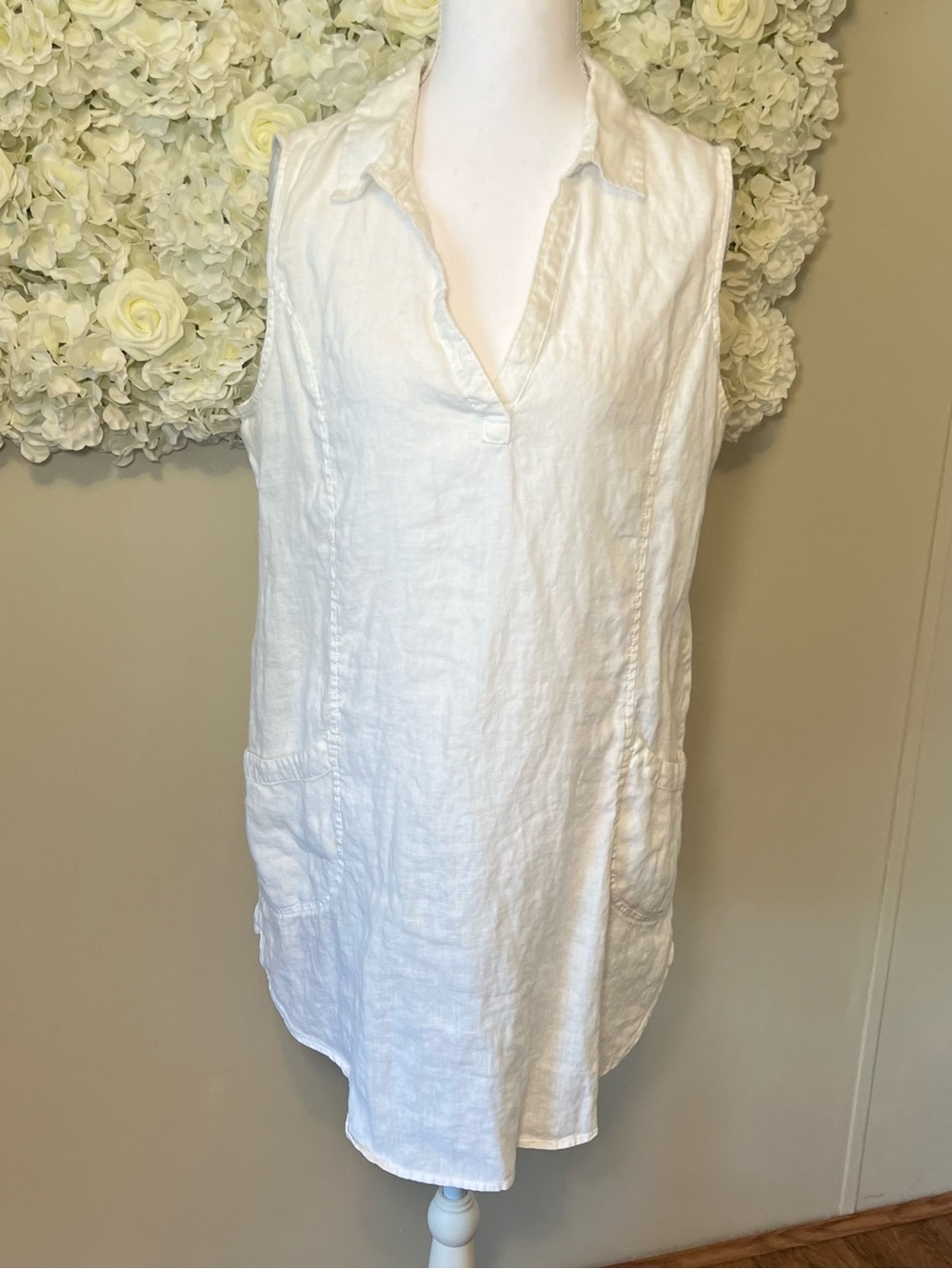 Sigrid Olsen White Linen Sleeveless Tunic Coverup
